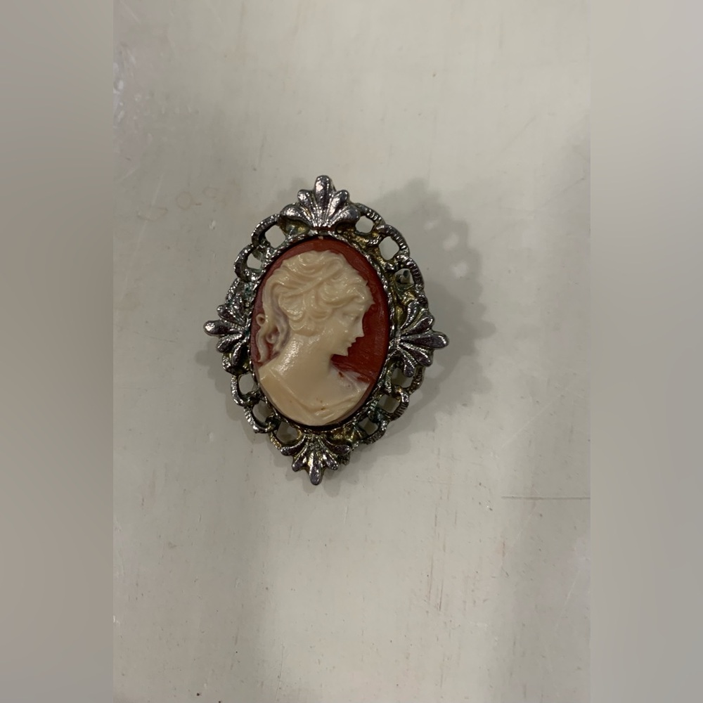 Vintage Cameo Brooch with Silver Accents